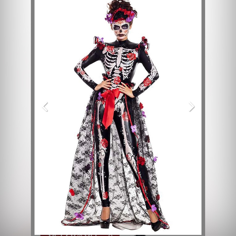 Party King Rosas Day Of The Dead Back Catsuit Skirt Halloween Costume large